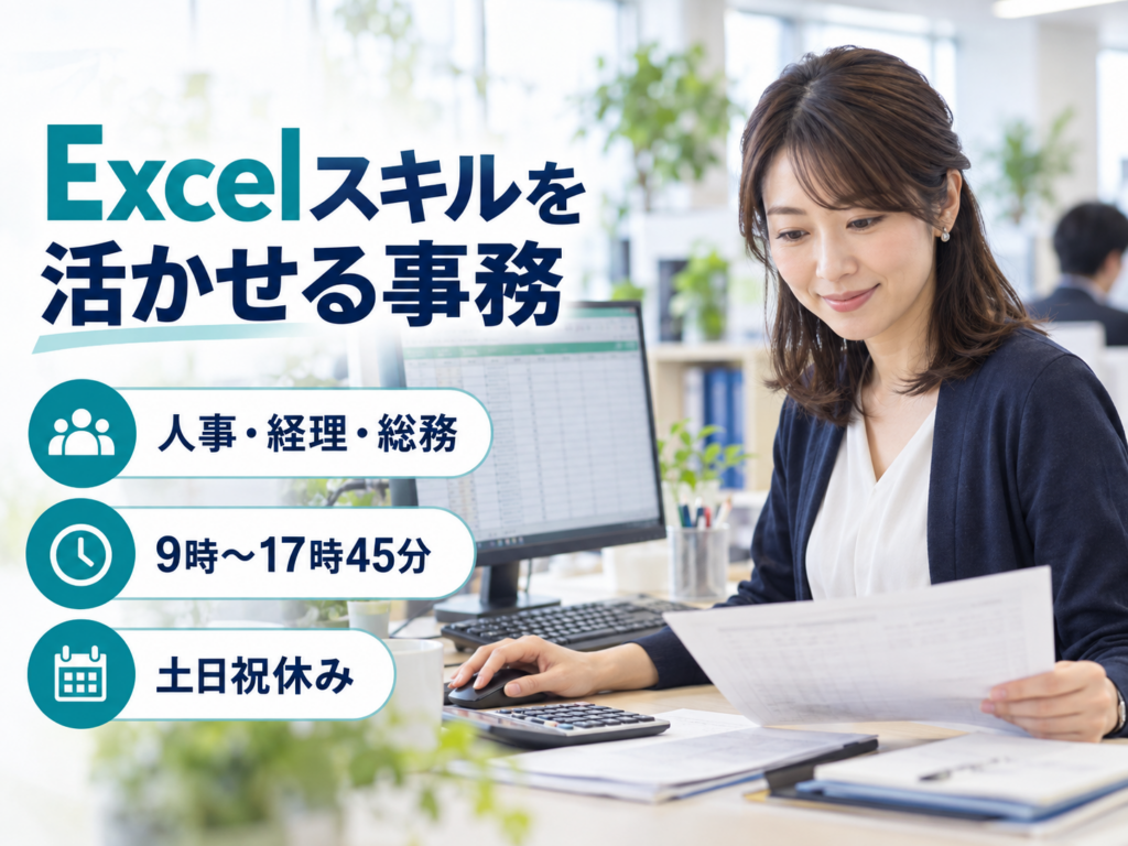 新潟市中央区【派遣】Excelスキルを活かせる一般事務｜土日祝休み・残業なし